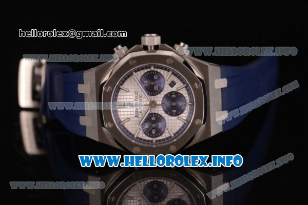 Audemars Piguet Royal Oak QE II CUP 2015 Limited Edition Chrono Swiss Valjoux 7750 Automatic Steel Case with White Dial Stick Markers and Blue Rubber Strap (EF) - Click Image to Close